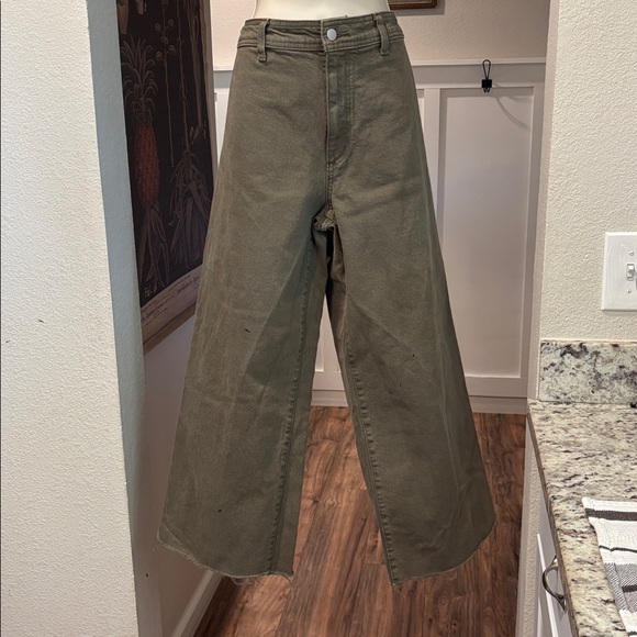 Sz 8 Sailor Wide Leg Green Denim Jeans Pants Bottoms Cotton Casual Everyday - Picture 4 of 9